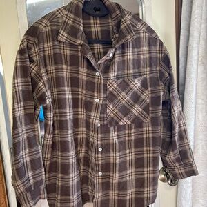Brown Plaid Button-Up Shirt